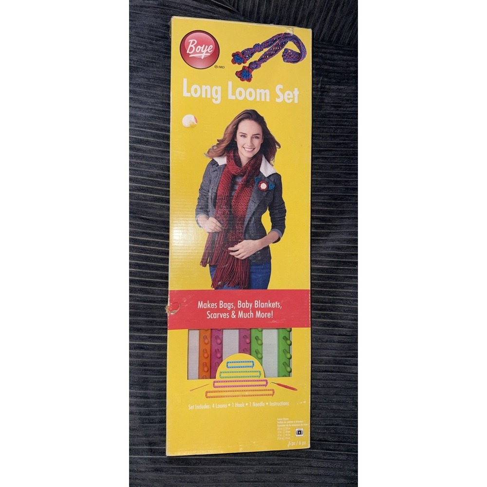 Boye Long Loom Set 6 Piece Knitting Kit Colorful Plastic Looms Instructions